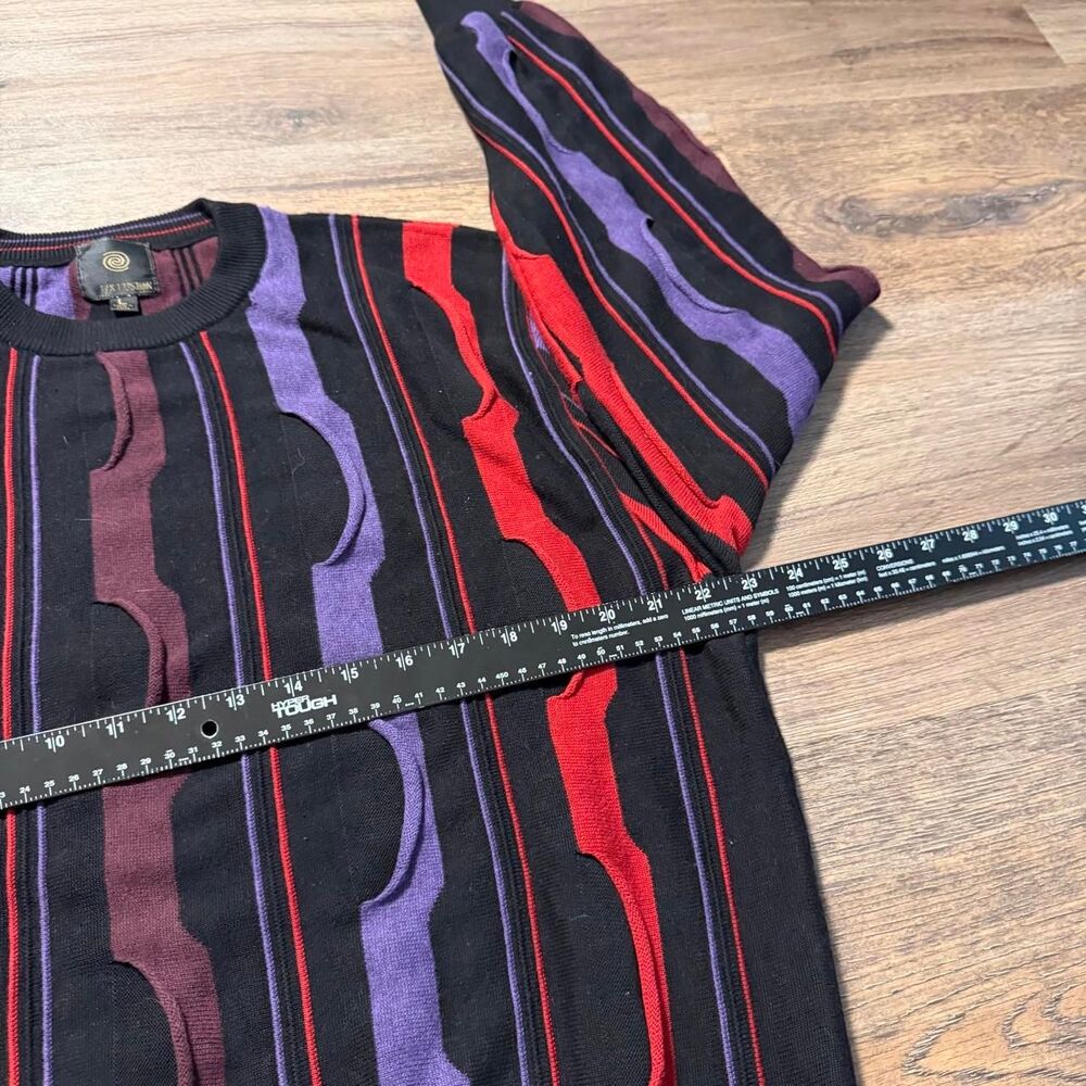 Vintage 1990’s Y2K Coogie Style Abstract Striped Sweater Size L Black Purple Red - Picture 5 of 6